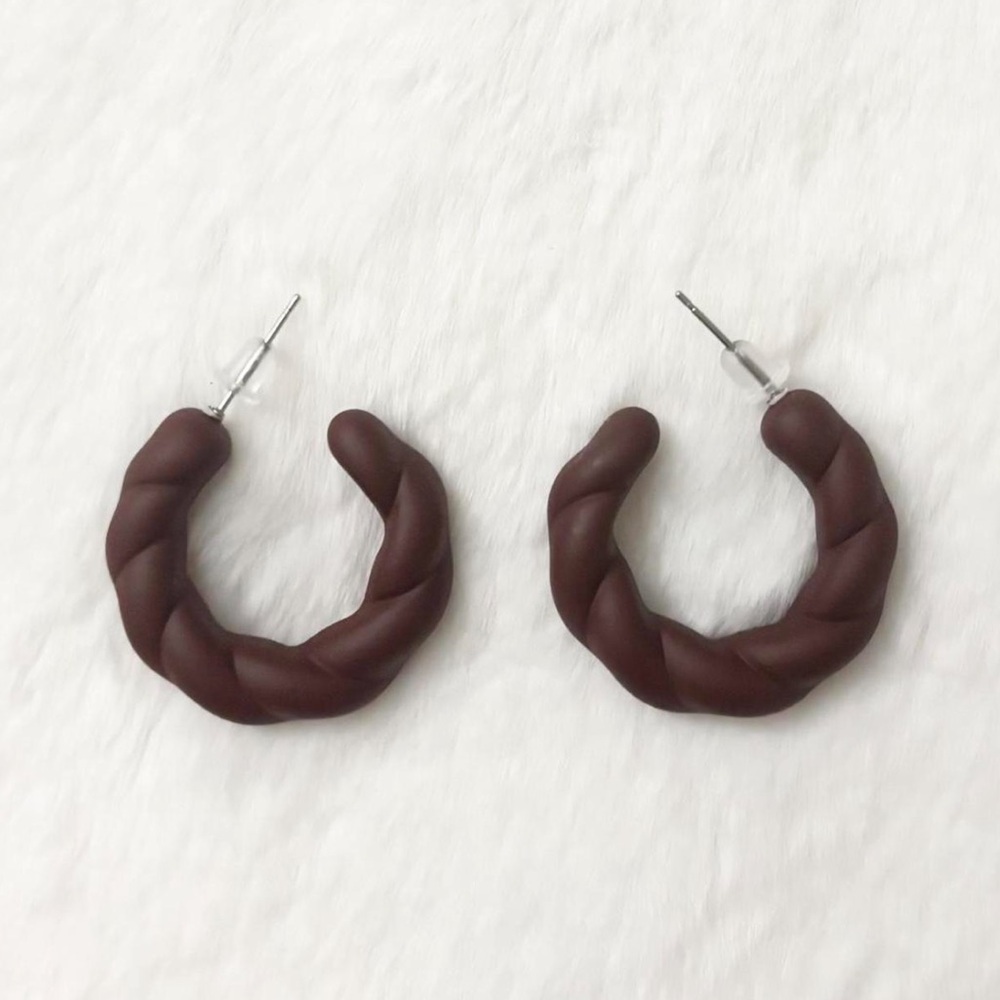 5/$15 🩷 MUST BUNDLE Braided Hoop Earrings in Deep Brown/Maroon